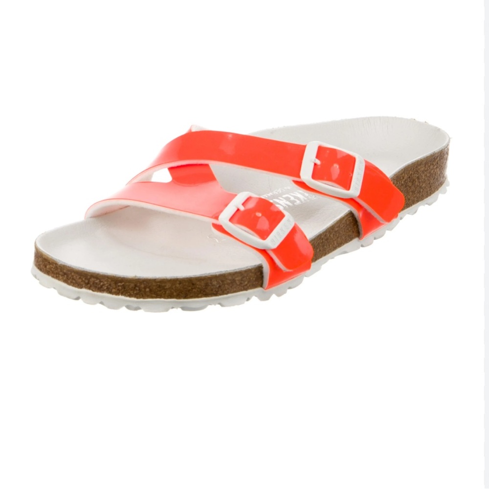 Birkenstock Yao Neon Patent Slide Sandals NEW